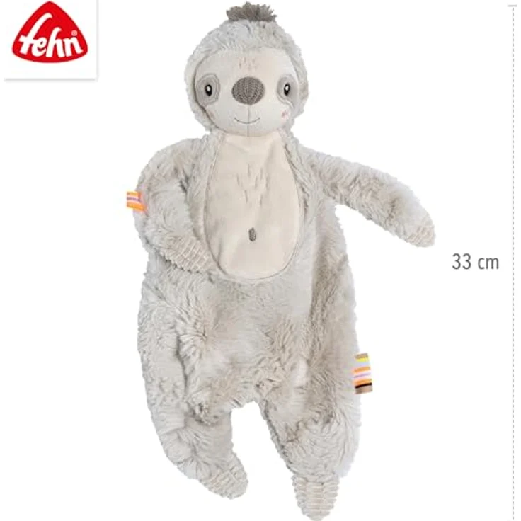 Fehn Schmusetuch Faultier, Kuschelweiches Stofftier-Schnuffeltuch, Einschlafhilfe & Spielkamerad für Babys, 33 cm, Maschinenwaschbar – Bild 5