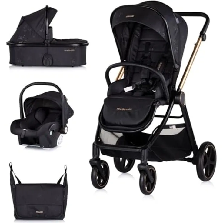 Chipolino Kombikinderwagen 3 in 1 Marbella Fußabdeckung Einlage i-Size Babyschale, Schwarz