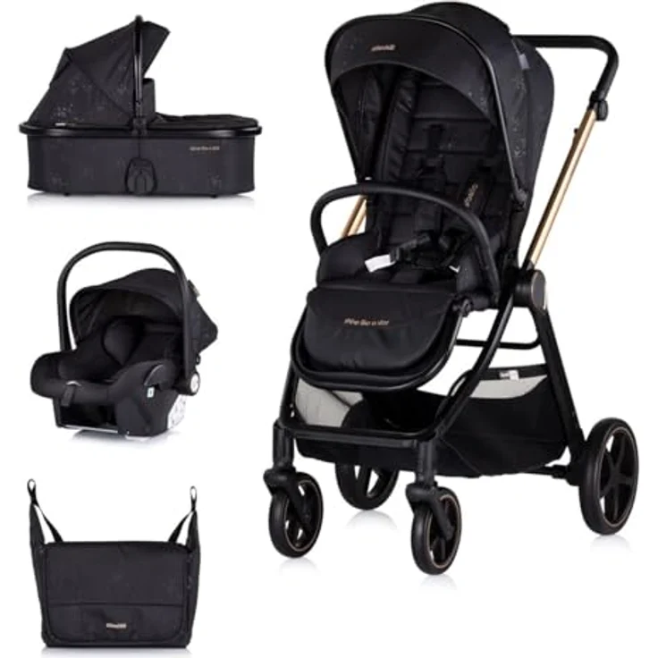 Chipolino Kombikinderwagen 3 in 1 Marbella Fußabdeckung Einlage i-Size Babyschale, Schwarz – Bild 1