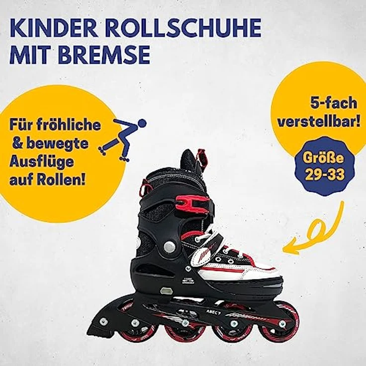 Best Sporting Inline Skates Kinder I Rollschuhe größenverstellbar I robuste Inliner für Jugendliche mit Bremse I schwarz/rot I Rollerskates Schuhe Kinder I Inliner mit 4 Rollen – Bild 2