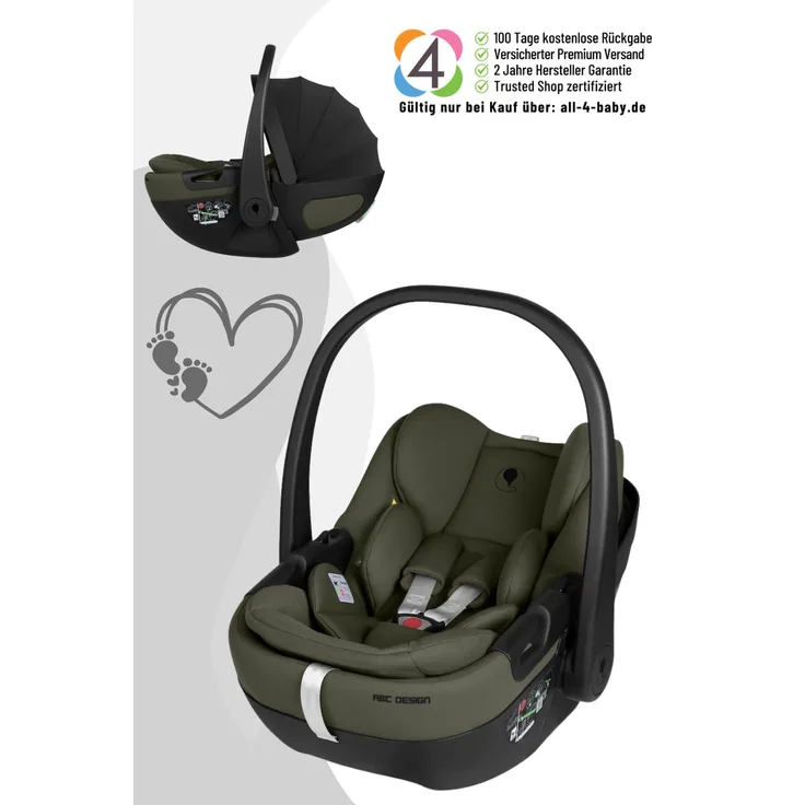 ABC Design Calla i-Size Babyschale, 0 bis ca. 13 kg, flache Liegeposition, ECE R129 geprüft, Seitenaufprallschutz, UV-Schutz 50+, Olive