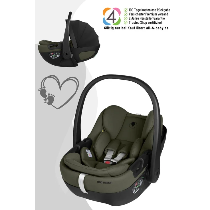 ABC Design Calla i-Size Babyschale, 0 bis ca. 13 kg, flache Liegeposition, ECE R129 geprüft, Seitenaufprallschutz, UV-Schutz 50+, Olive