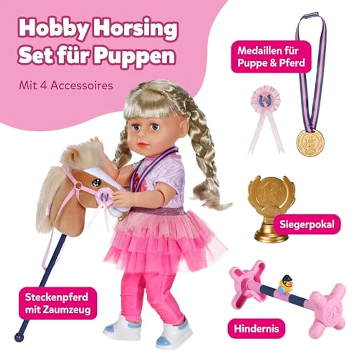 BABY Born Hobby Horsing Set, Puppenset mit Steckenpferd und Zubehör, für Puppen 36 cm & 43 cm, inkl. Reithindernis und Medaillen – Bild 2