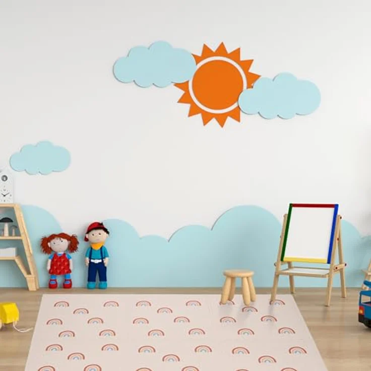 Relaxdays Puzzlematte, 6er Set Spielmatte mit Rand, 60x60 cm, Schaumstoff, Regenbogen Kindermatte, rosa – Bild 2