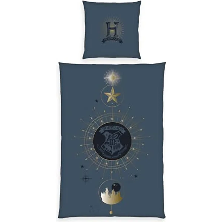 Herding Bettwäsche Harry Potter, Kopfkissenbezug 80 x 80 cm mit Wende-Motiv, Bettbezug 135 x 200 cm, Mit Knopfleiste, 100% Baumwolle/Renforcé