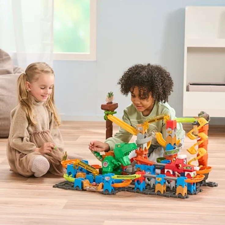 VTech Marble Rush - Dino Adventures Magnetic Set XL400 E - Interaktive Murmelbahn mit Dino-Figur und coolen Lichteffekten, 109 Bauteilen und 3 Schwierigkeitsstufen, für Kinder von 4-12 Jahren – Bild 4