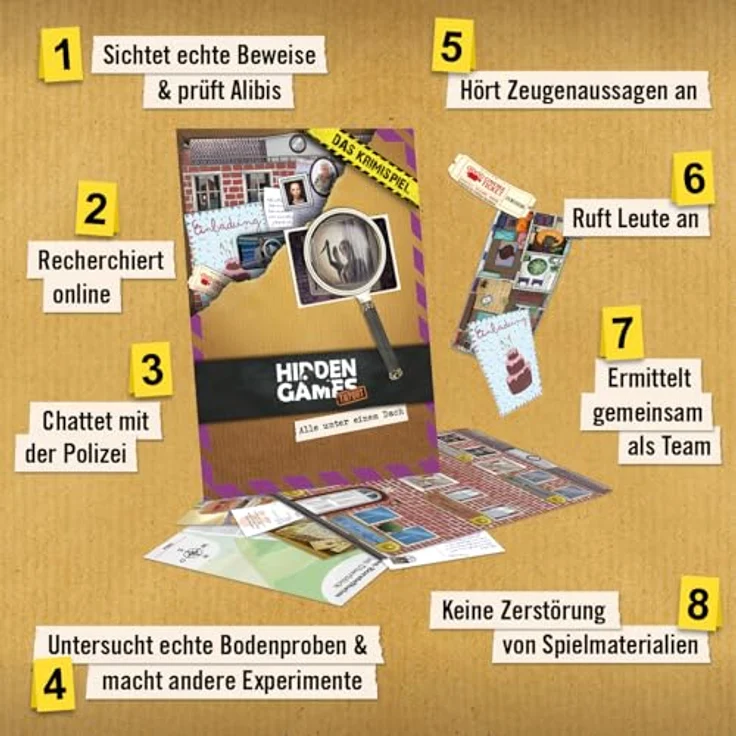 Hidden Games Tatort - Alle unter einem Dach - Realistisches Krimispiel mit multimedialem Erlebnis, für 1-6 Personen, ab 14 Jahren, 1,5 - 2,5 Stunden Spielzeit – Bild 4