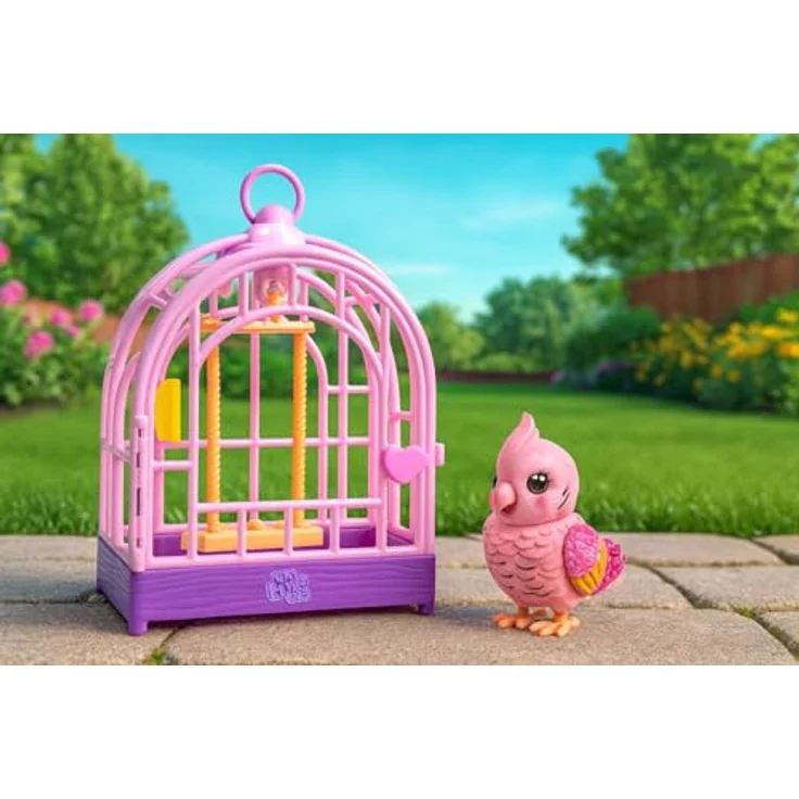 Moose Little Live Pets My Really Real Bird - Rosie, interaktiver Nymphensittich mit Käfig, rosa – Bild 7