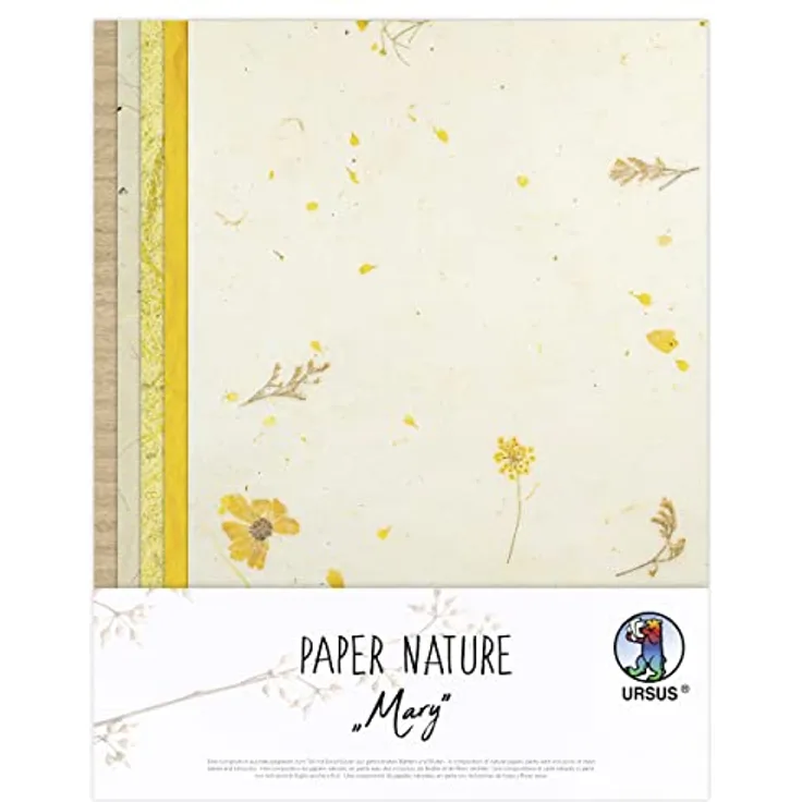 Ursus 61620001 - Naturpapiere Mary, 10 Blatt, 23 x 33 cm, mit Graspapier und Strohseide, für kreative Bastelarbeiten