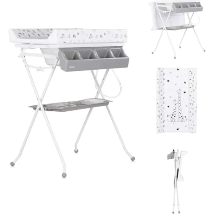 Chipolino Babywanne Wickeltisch 2 in 1 Aqua, klappbar mit Zubehörfach, grau, rutschfeste Gummistopper, anatomisch geformter Sitz, wasserablauf mit Schlauch