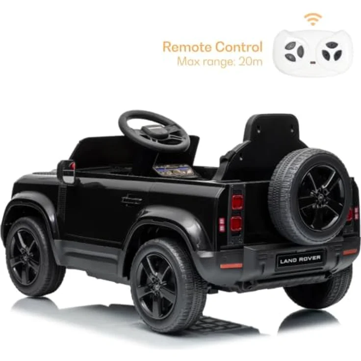 Vrooomy Land Rover Defender 90 Elektro-Kinderfahrzeug 12V mit Fernbedienung, EVA-Rädern, 3-Punkt-Gurt, funktionierenden Türen und MP3-Player – Schwarz – Bild 7