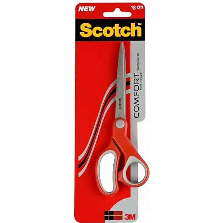 SCOTCH Komfort-Schere 20cm, Papierschere mit rostfreien Stahlklingen und Komfortgriffen, rot/grau