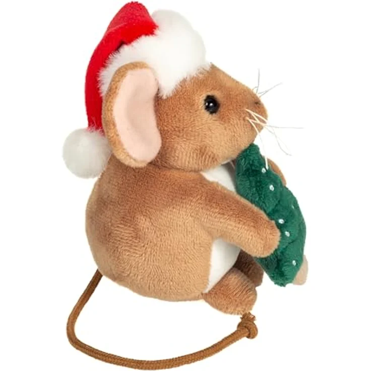 Teddy Hermann® Weihnachtsmaus Kuscheltier mit Tannenbaum, 11 cm, flauschige Mütze und große rosa Öhrchen – Bild 2