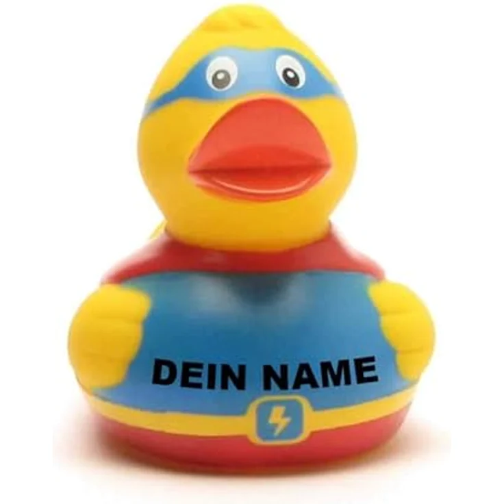 Duckshop Badeente - personalisierbar (Superduck Ente) mit Quietscheloch, 8 cm, Vinyl, Wunschtext bis 10 Zeichen – Bild 1