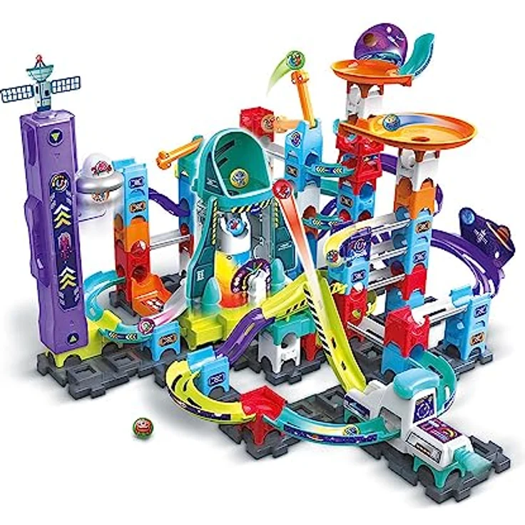 VTech - Marble Rush, Elektronische Kugelbahn, Space Magnetic Mission Set XL300E, magnetisches Bauspiel, 120 Stück, 10 Kugeln, Geschenk für Kinder ab 4 Jahren – Inhalt auf Französisch – Bild 1