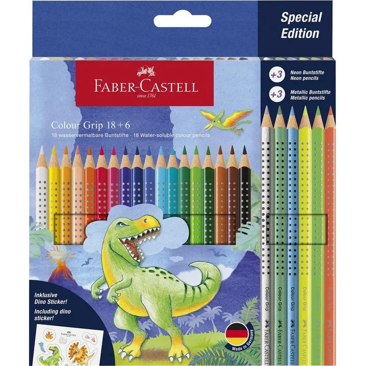 Faber-Castell Buntstift Colour Grip Dino - Buntstifte, ergonomisches Design, 18+6 Kartonetui – Bild 1