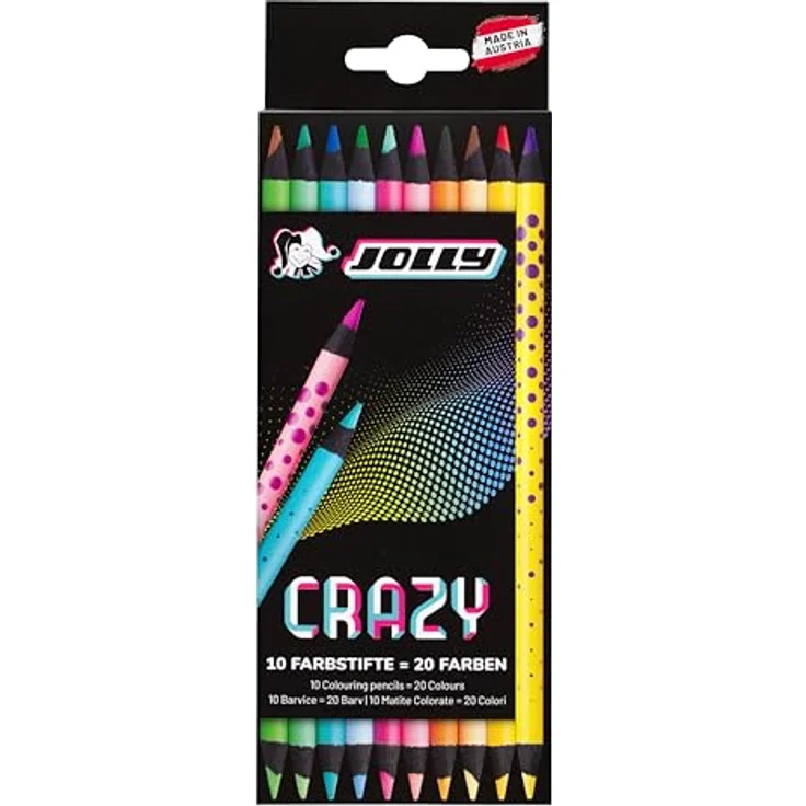 JOLLY Next Generation, Crazy Buntstifte, 10 Doppelseitige bruchsichere Farbstifte mit 20 Farben, Schwarzes Holz, Runde ergonomische Stiftform, modisches Design – Bild 3