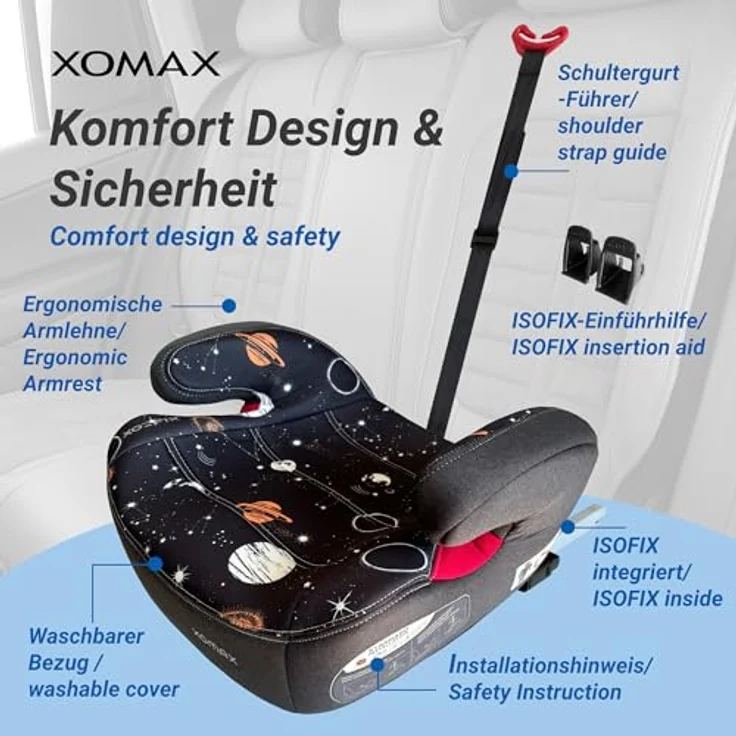 XOMAX Kindersitzerhöhung KBH313 mit ISOFIX, gepolstert, ECE R129, für 6 bis 12 Jahre, sportliches Design mit Armlehnen – Bild 7