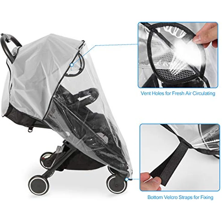 Hrzeem Universal Regenschutz für Kinderwagen, wasserdicht und winddicht, transparent mit Belüftungsfunktion – Bild 4