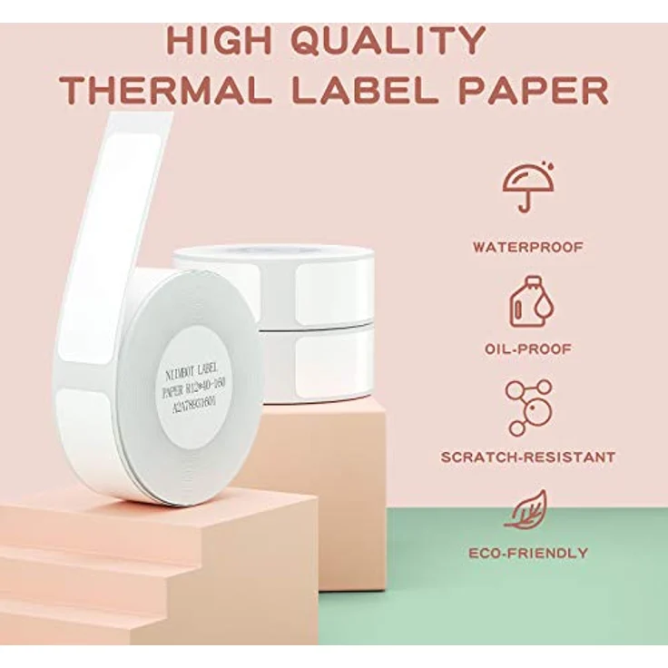 NIIMBOT Thermo-Etikettenmacher-Papier, 1,2 x 3,5 cm, weiÃŸe Aufkleber, wasserdicht, reiÃŸfest, für D11 Etikettendrucker, Büro & Zuhause, 160 Etiketten/Rolle (12 x 40 mm) – Bild 3