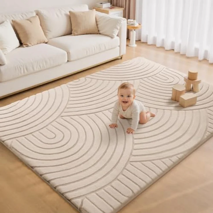 Tuocal Krabbelmatte Baby Spielmatte 120x170x2,5cm, rutschfeste Schaumstoffdecke, Beige – Bild 1