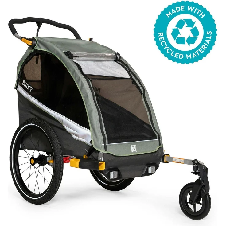 Burley D-Lite X, Fahrradanhänger für ein Kind mit verstellbarer Federung, zusammenklappbar und 20-Zoll-Rädern, recyceltes Material