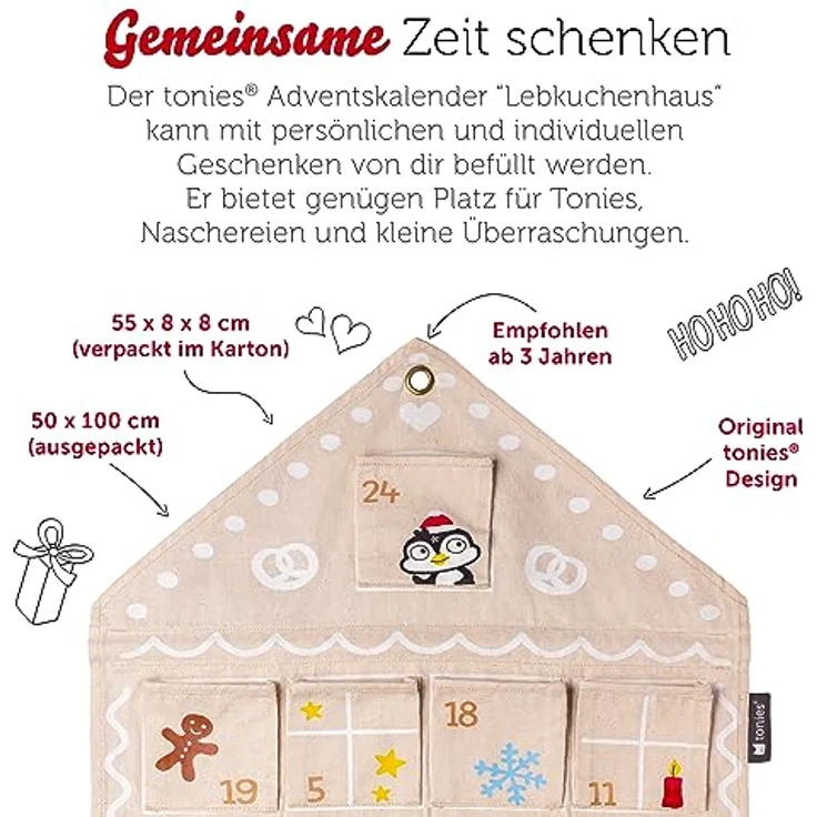 tonies Adventskalender 2023 Lebkuchenhaus – Adventskalender zum Befüllen aus 100% Baumwolle – Kinder Adventskalender Design mit 24 aufgenähten Falttaschen – Bild 2