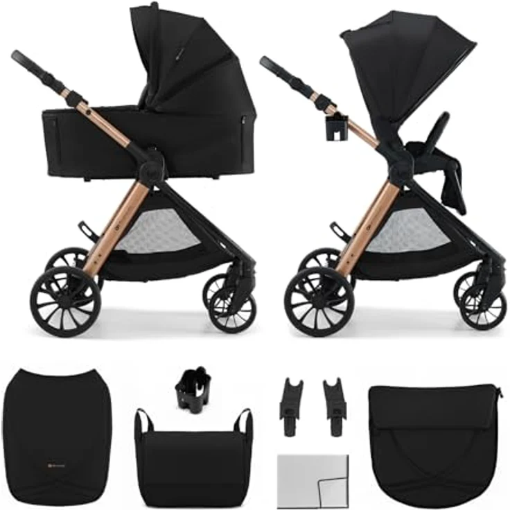Kinderkraft VESTO 2, 2-in-1 Kombikinderwagen mit Babywanne, wendbarem Sportsitz, Faltmechanismus, 5-Punkt-Gurt, Schwarz – Bild 1