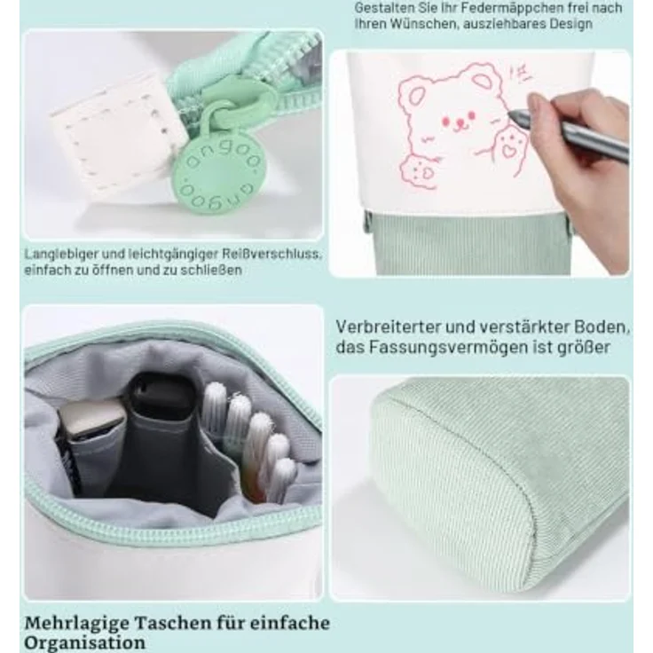 Xespis Teleskop Federmäppchen, Reißverschluss, Grün, hohe Kapazität, multifunktional als Stifthalter und Künstlertasche – Bild 3