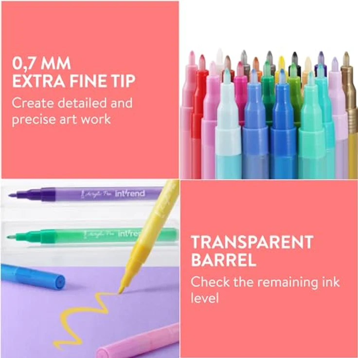 int!rend Acrylstifte Set mit 22 Farben - 0,7mm Spitze - wasserfeste Stifte - Acrylmarker zum Bemalen von u.a. Leinwand Holz Ton Steine - Acrylfarben Stifte – Bild 3