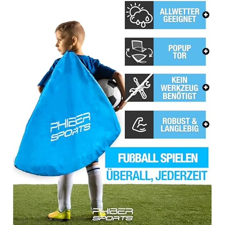 PHIBER-SPORTS 2er Fußballtor Kinder Set - Verbesserte 2025 Version mit verstärkter Glasfaser - Inkl. Tragetasche, 6x Hütchen, 2x Ziel - Fussballtore Für Garten Kinder, Fussballtor Outdoor, Fußball Tor – Bild 4