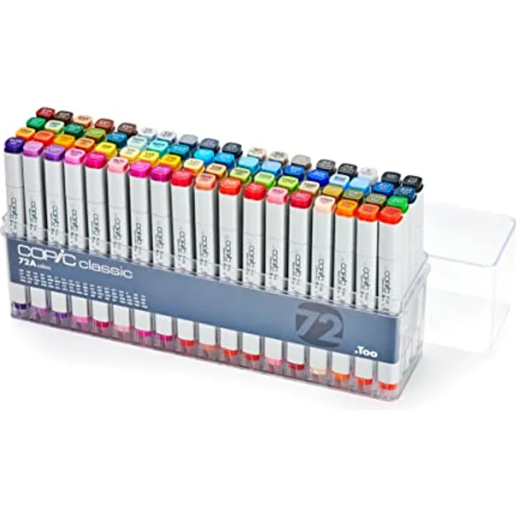COPIC Classic Marker Set A mit 72 Farben, professionelle Layoutmarker, alkoholbasiert, im praktischen Acryl-Display zur Aufbewahrung und einfachen Entnahme