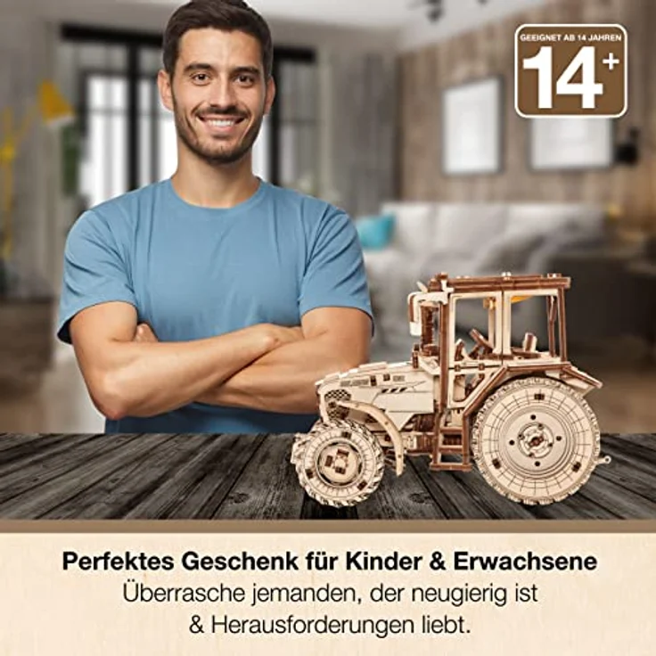 EWA Eco-Wood-Art - 3D-Holzpuzzle für Jugendliche und Erwachsene - Traktor BELARUS-82 - DIY-Bausatz, Selbstmontage, kein Kleber erforderlich - 269 Stück, Tractor BELARUS-82, Hellblau – Bild 6