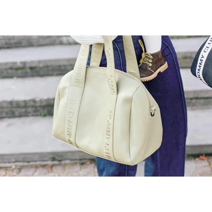 Childhome Mommy Bag, Baby Wickeltasche mit Wickelunterlage, 22L, Kunstleder, Kinderwagenaufsatz, viele Fächer, Grün – Bild 4