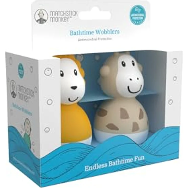 Matchstick Monkey Badezeit Baby Antimikrobielles Baby Badespielzeug Badewackel Wackelfiguren / sensorisches Lernen / leicht zu greifen / 2er Set / ab 12 Monaten Giraffe & Löwe – Bild 3