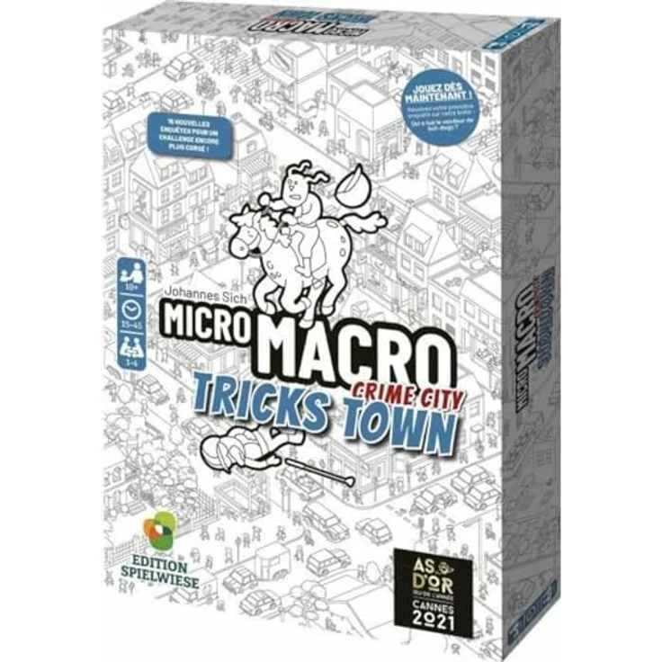 Blackrock Games Micro Macro - Tricks Town, Gesellschaftsspiel für 1-4 Spieler, ab 10 Jahren, französische Version, mehrfarbig, 27,4 x 18,8 x 3,8 cm – Bild 1
