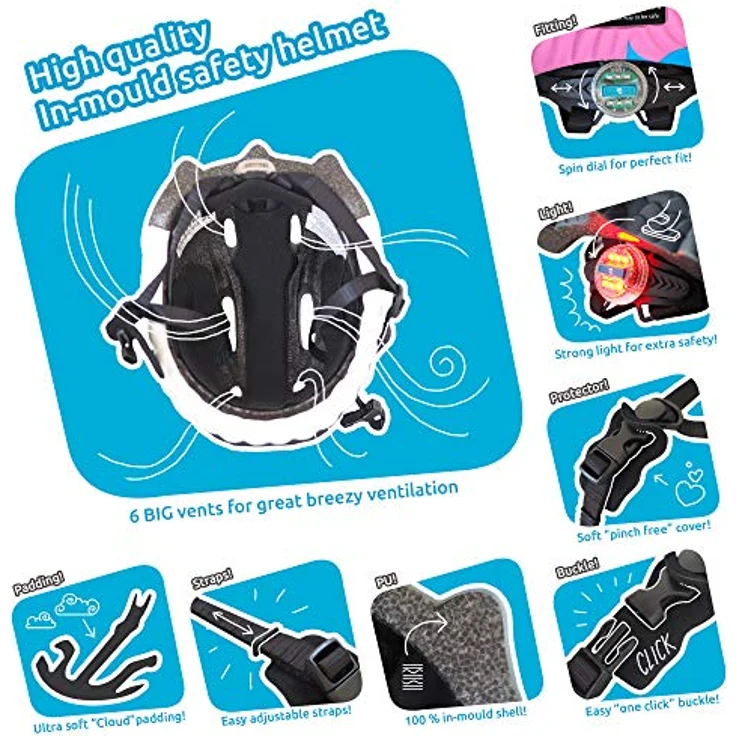 Crazy Safety Kinder Fahrradhelm | Kinder 2-7 Jahren mit LED-Rücklicht, 6 Belüftungsöffnungen, Giraffe Blau – Bild 3