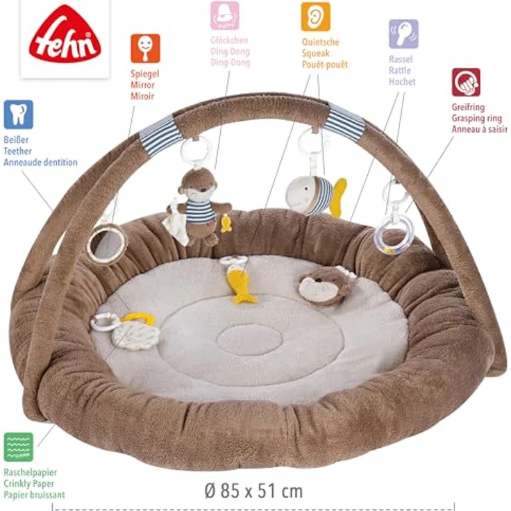 Fehn Otter Theo 3-D-Activity-Nest Spielbogen, besonders weich und gepolstert, Otter Braun/Sand, für Babys ab 0+ Monaten – Bild 4