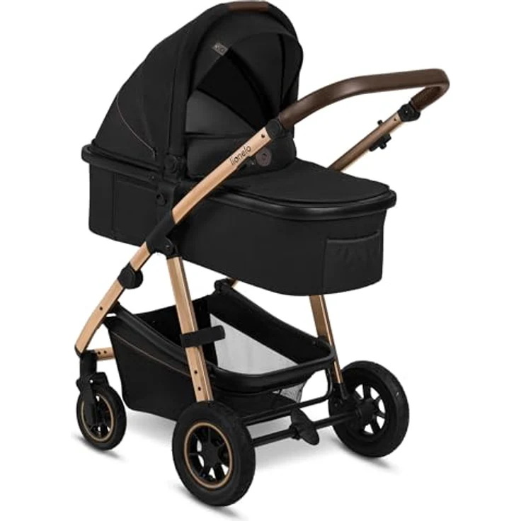 Lionelo Kombikinderwagen Amber 2 in 1 - Black Onyx, Aluminiumgestell, mit Babywanne & Sportsitz, luftgefüllte Reifen, inkl. Regenschutz und Zubehör – Bild 10
