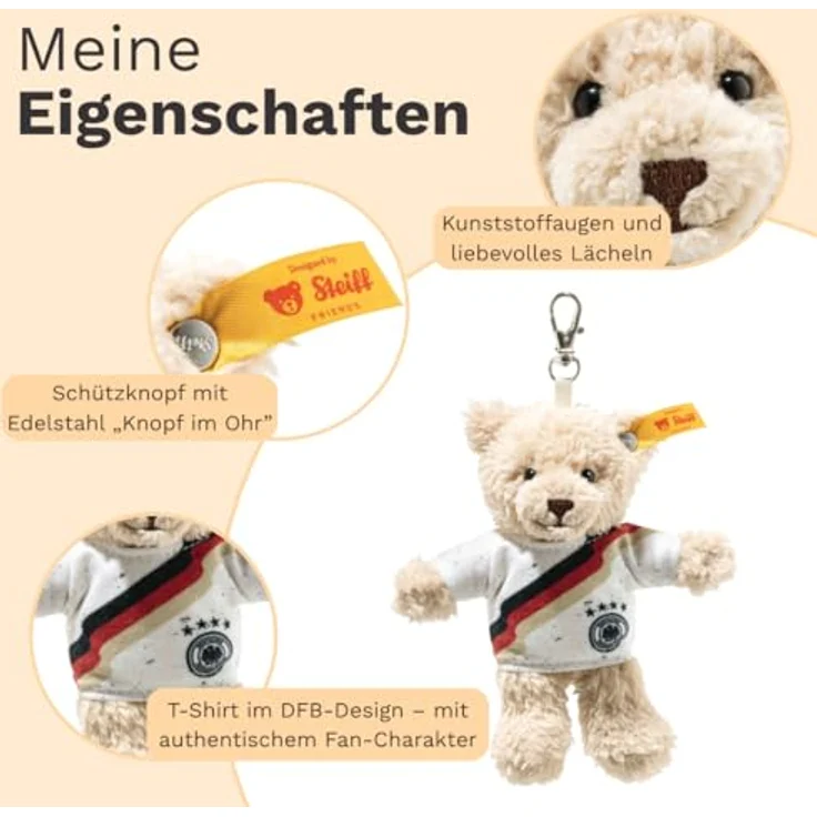Steiff Ben Teddybär DFB-Anhänger, Kuscheltier mit Kunststoffaugen, 12 cm, beige, handgefertigt, waschbar bei 30 °C – Bild 3