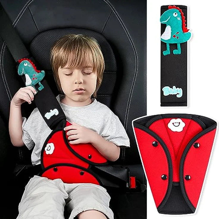 XINYUDAILY Kinder Auto Gurtpolster Set, abnehmbares Sicherheitsgurt Schulterpolster mit Dinosaurierdesign, waschbares Gurtkissen für Mädchen und Jungen – Bild 1