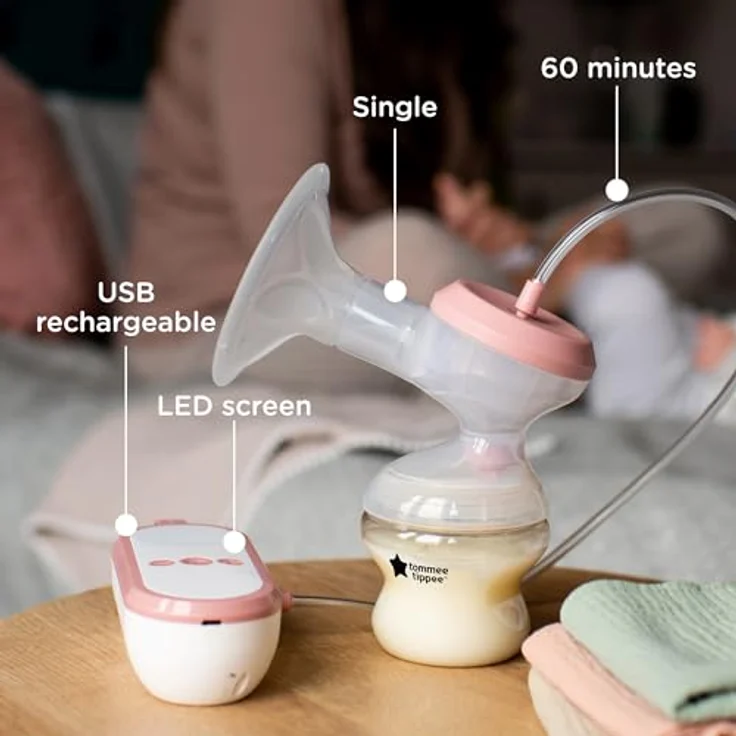 Tommee Tippee Made for Me Elektrische Einzel-Milchpumpe, Starke Saugkraft, Angenehmer, wiederaufladbar über USB, leise, tragbar, Express-Modi, samt Babyflaschen - Preisvergleich – Bild 3