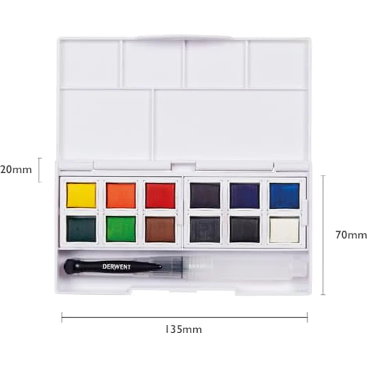 Derwent Aquarellfarben, 12-teiliger Malkasten mit wasserlöslichen Farben, Profi-Qualität, Reisegröße, inklusive Mini-Wassertankpinsel, 2306323 – Bild 5