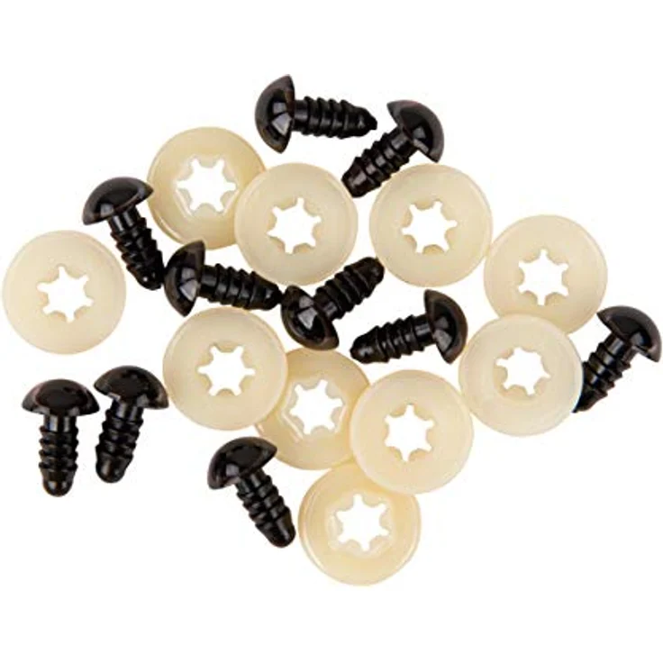 Rayher Kunststoff Sicherheitsaugen 9 mm ø, 10 Stück, dunkelbraun, zum Stecken mit Unterlegscheiben, für Teddybären und Puppen – Bild 2