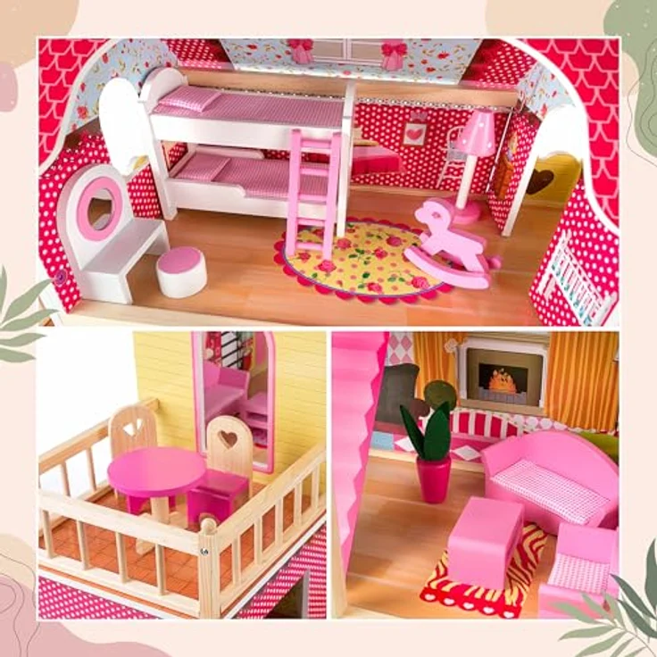 Kinderplay Dolls & Strollers Puppenhaus Puppenhaus Holz Gross, Puppenvilla - Barbie Traumvilla – Bild 10