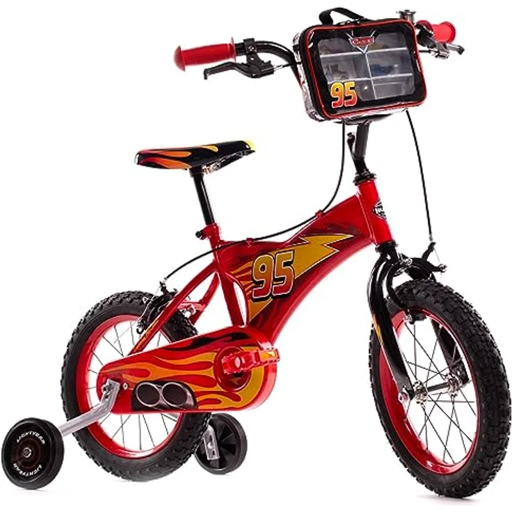 Huffy Kinder 14 Zoll Disney Cars Luxury Fahrrad, rot, mit Hi-Ten-Rahmen und abnehmbaren Seitenrädern