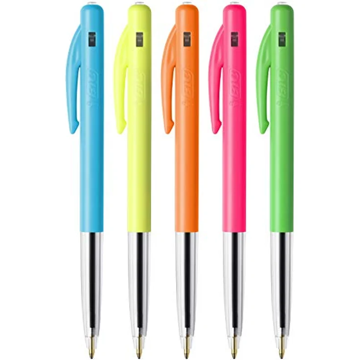 Bic M10 Clic Kugelschreiber, farbige assortierte Schachtel mit 50 Stück, blaue Schreibfarbe, 1,0 mm Spitzenstärke, lange Schreiblänge – Bild 2
