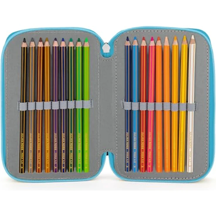 Clondo 3-Fach Federmäppchen für Kinder – PAW Patrol – Komplett gefüllt mit Stiften, Schere, Lineal & mehr – 20 x 12 x 7 cm, Blau – Bild 4