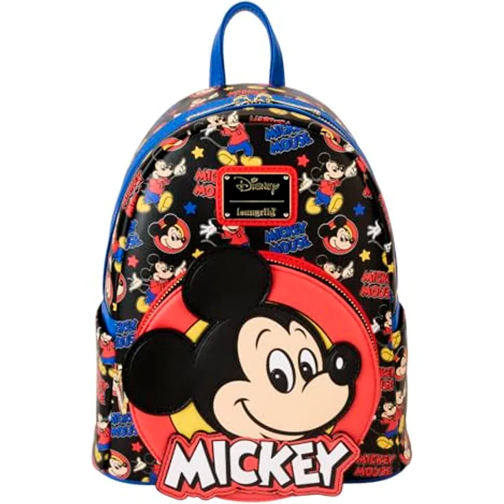 Loungefly Disney Mickey and Friends Classic Mini Rucksack, veganes Leder, gepolsterte Schultergurte, 22,9 x 26,7 x 11,4 cm