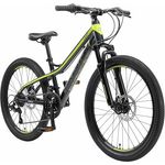 BIKESTAR Alu Mountainbike Jugendfahrrad 24 Zoll ab 9-14 Jahre Hardtail | 21 Gang Shimano Schaltung, Scheibenbremse, Federgabel | Kinder Fahrrad Schwarz & Grün | Risikofrei Testen